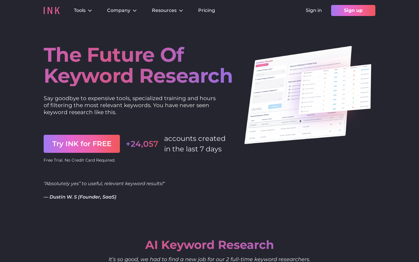 AI Keyword Research preview