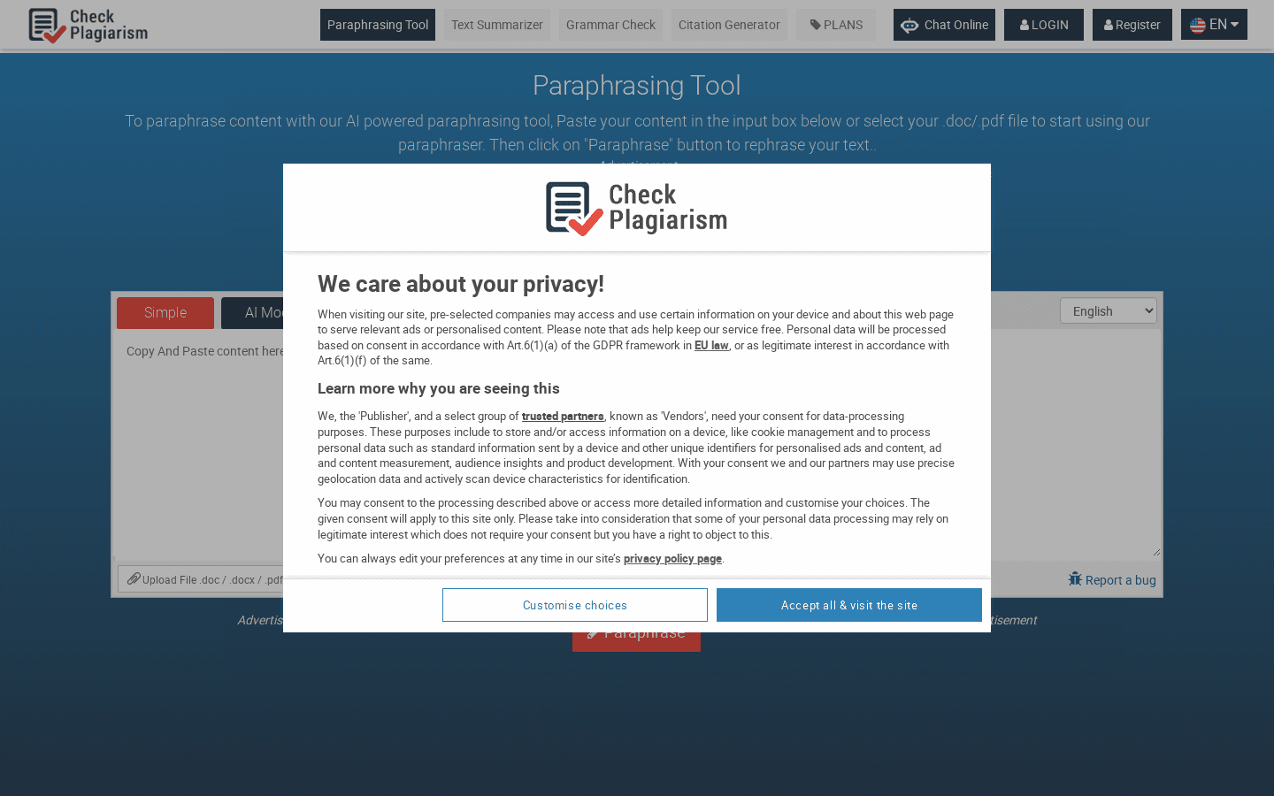 Paraphrasing Tool preview