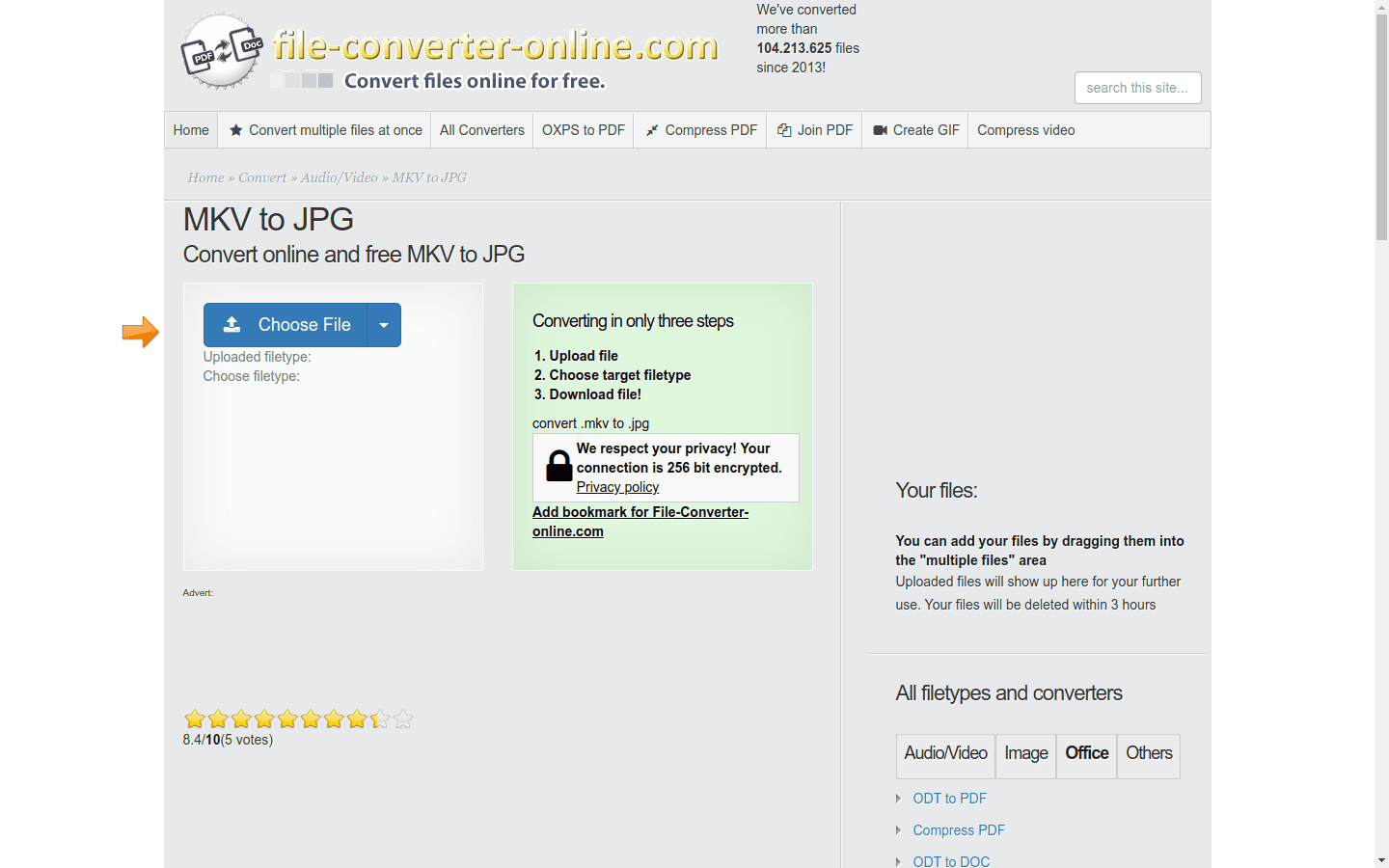 Convert MKV to JPG without installation preview
