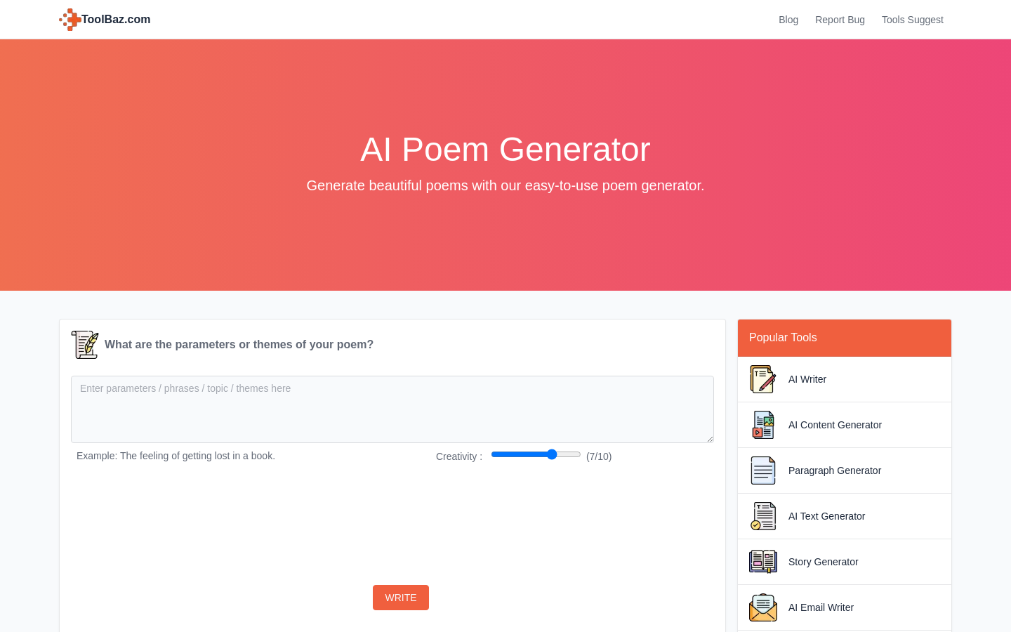 AI Poem Generator by Toolbaz preview