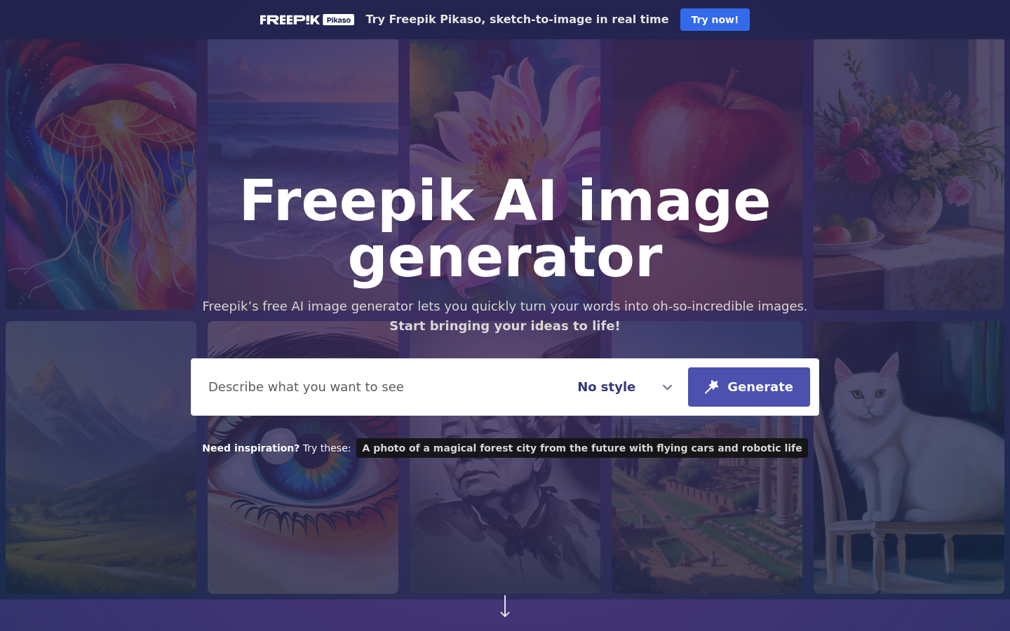 Freepik AI image generator preview