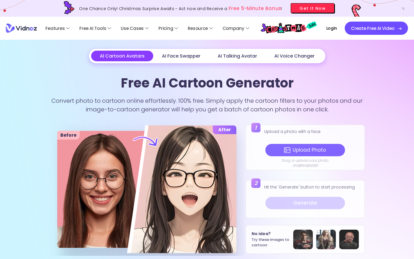 Free AI Cartoon Generator by Vidnoz preview