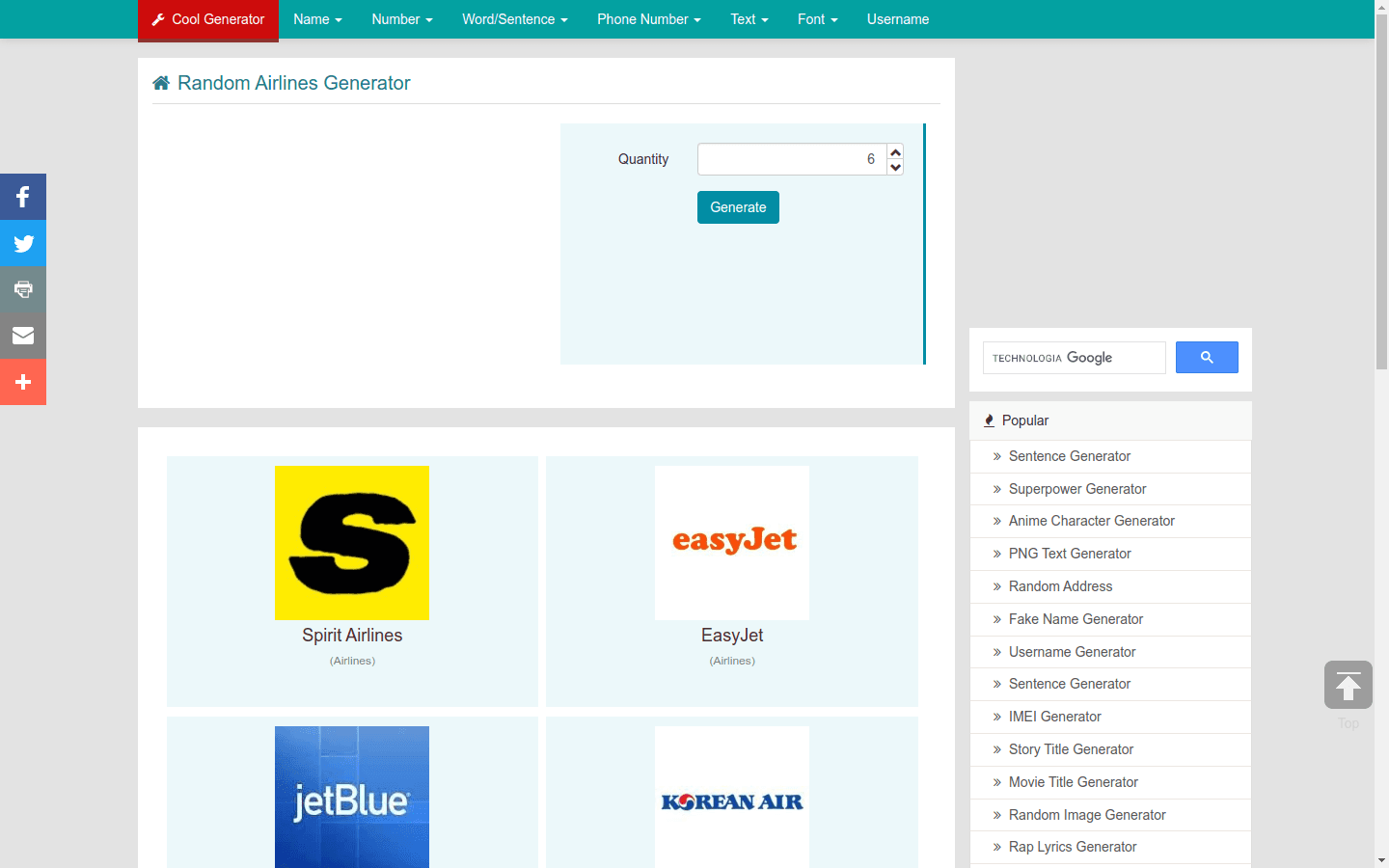 Random Airlines Generator preview