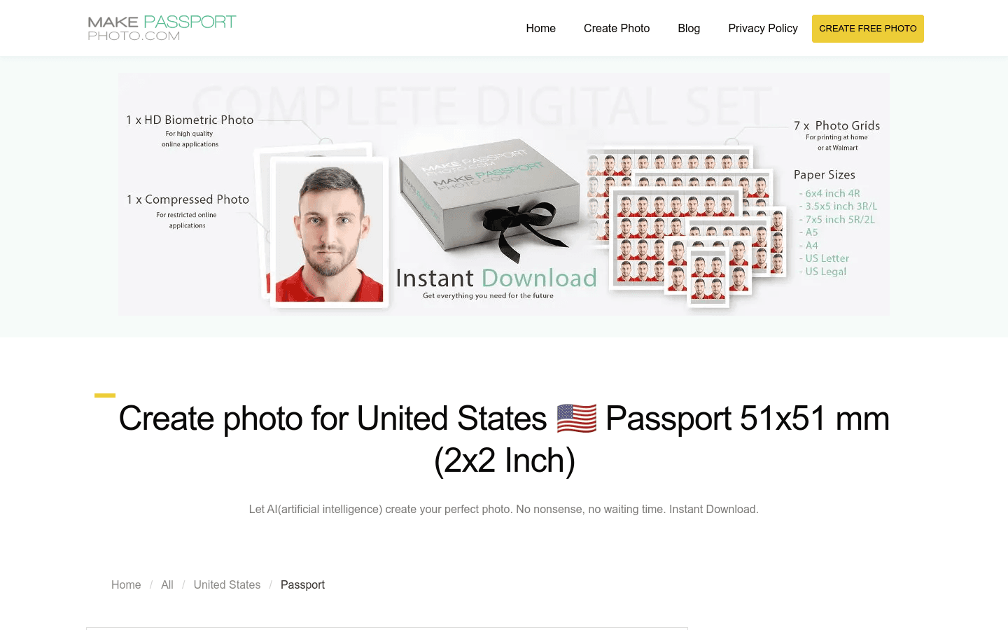 Create photo for United States Passport preview