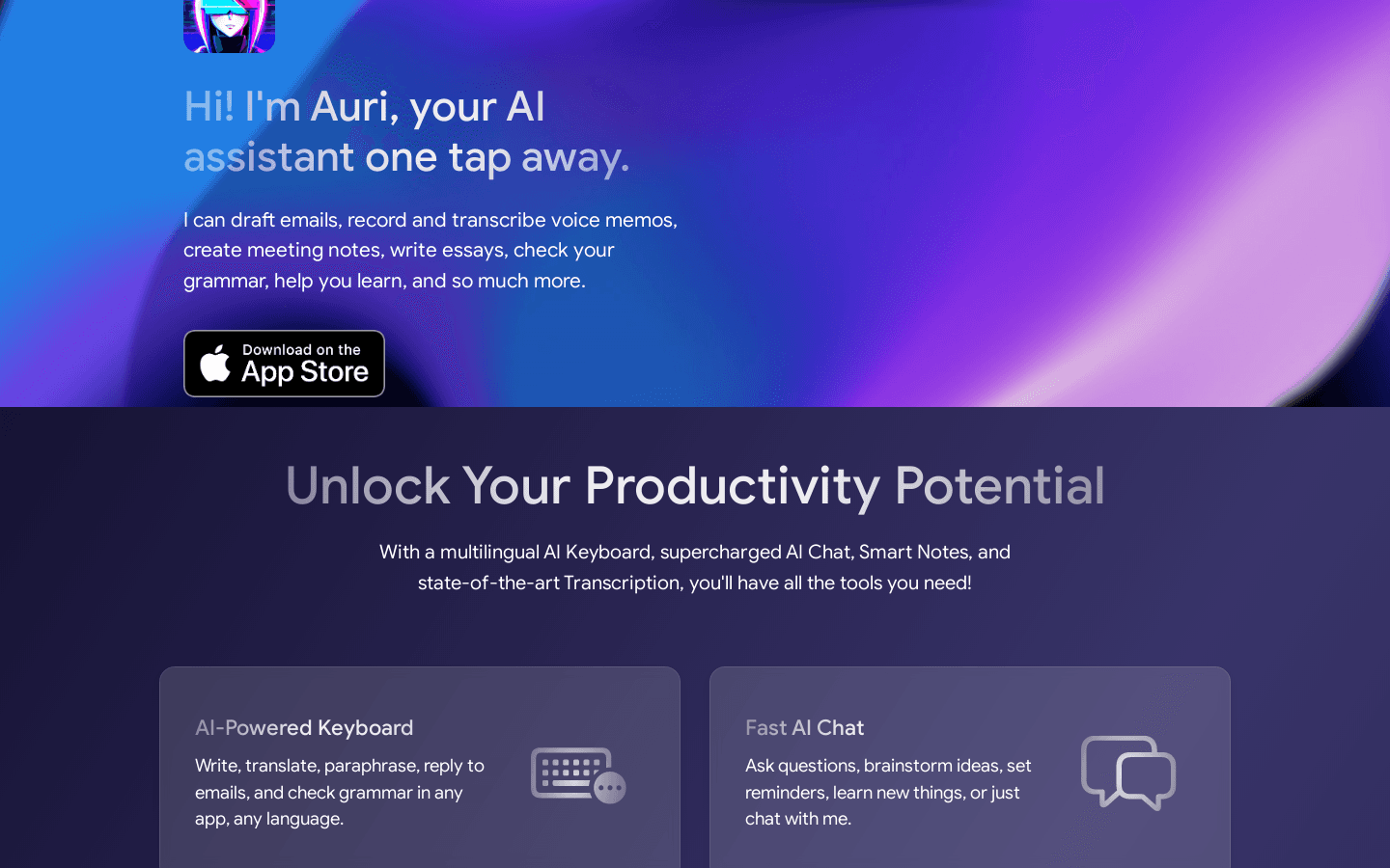 Auri AI Assistant & Keyboard preview
