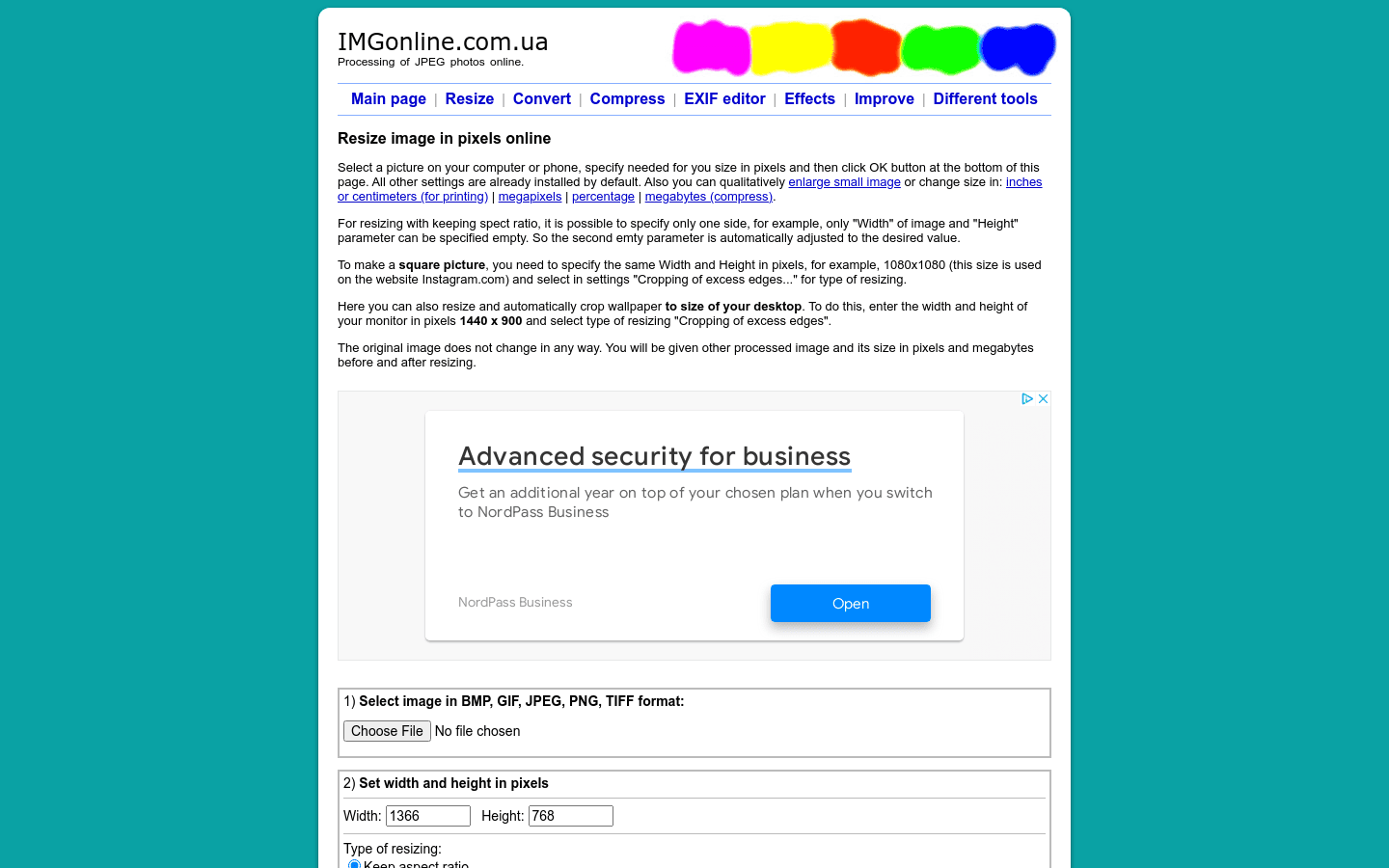 Resize image in pixels preview