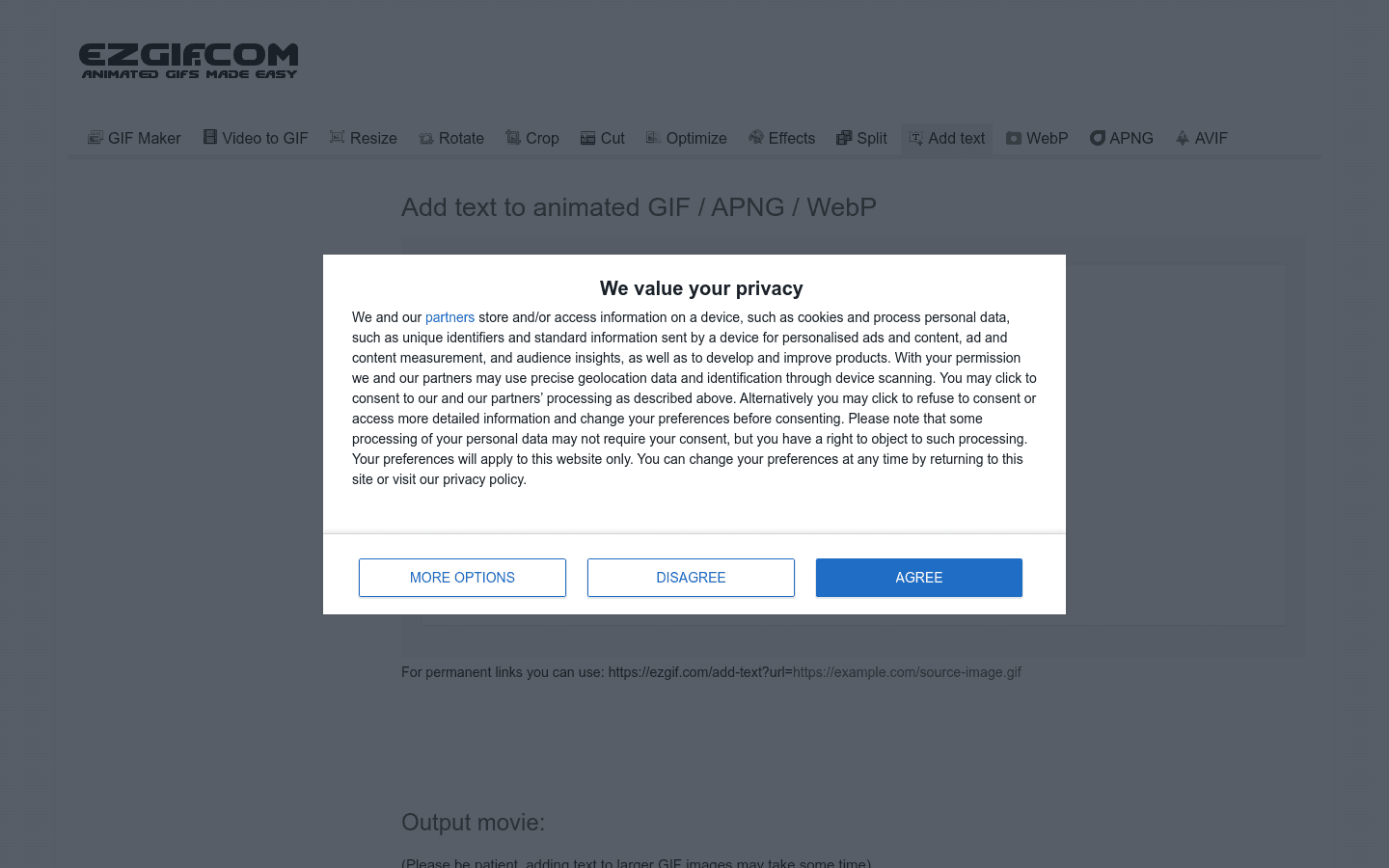Add text to animated GIF preview