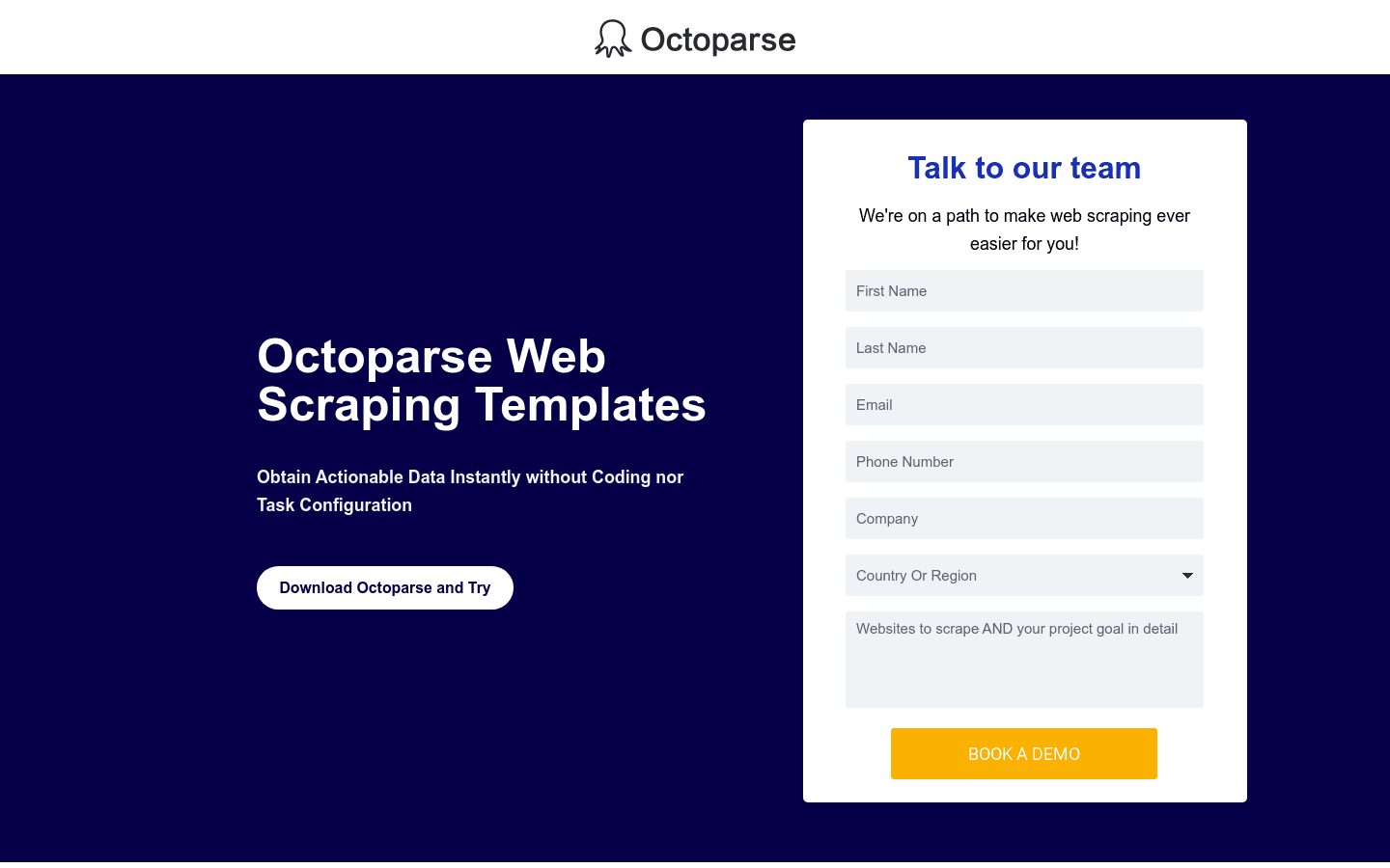 Octoparse Web Scraping Templates preview