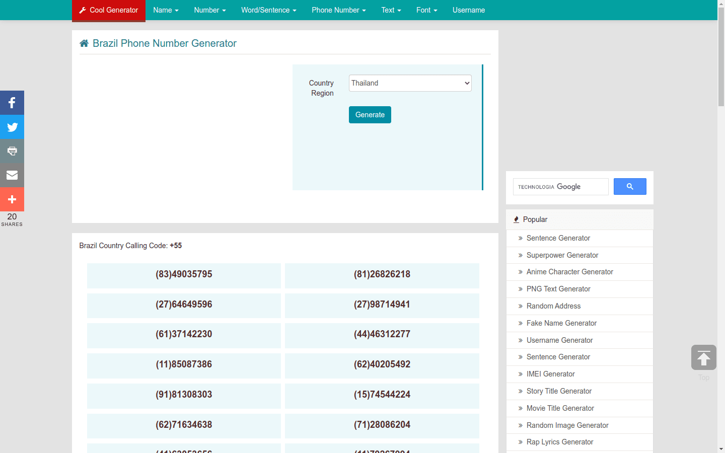 Thai Phone Number Generator preview