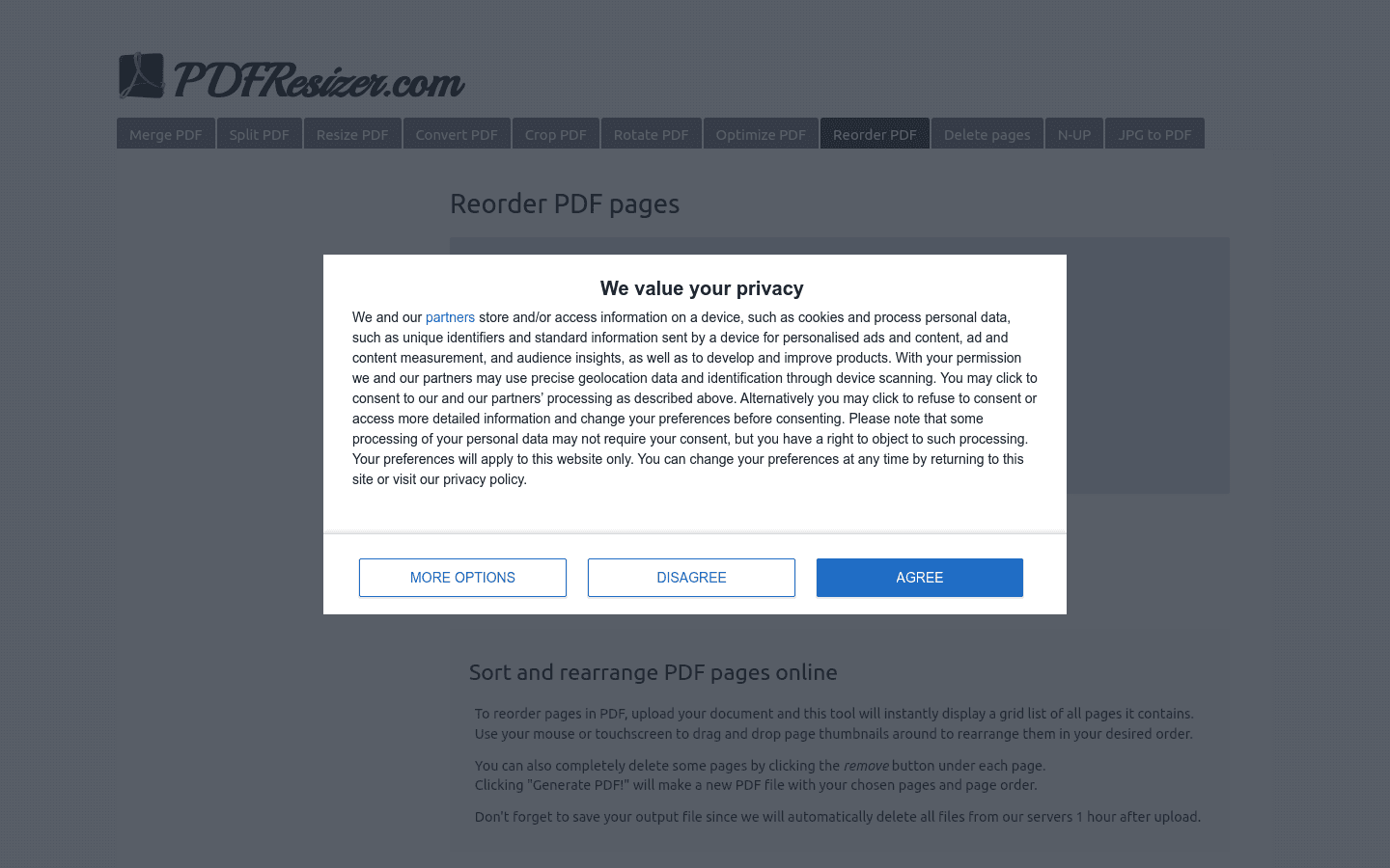 Reorder PDF pages preview
