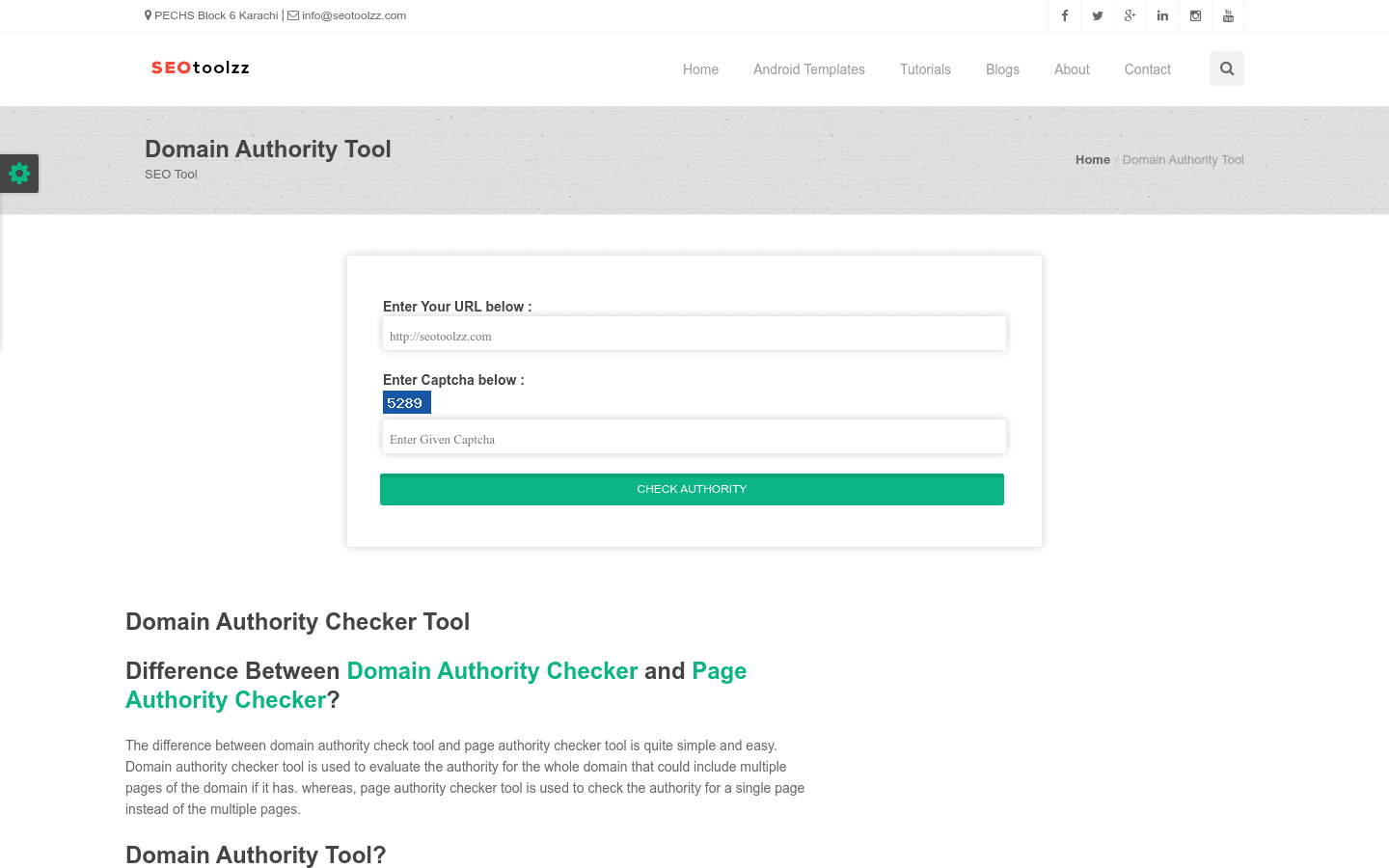 Domain Authority Tool preview