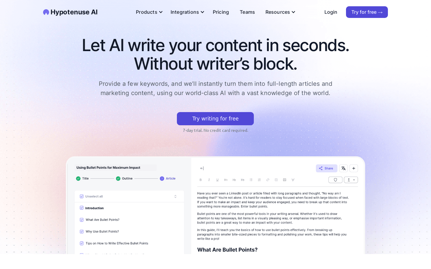 Hypotenuse AI preview