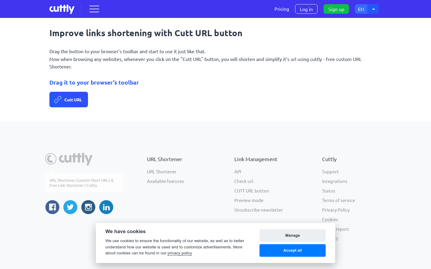 Cutt URL button preview