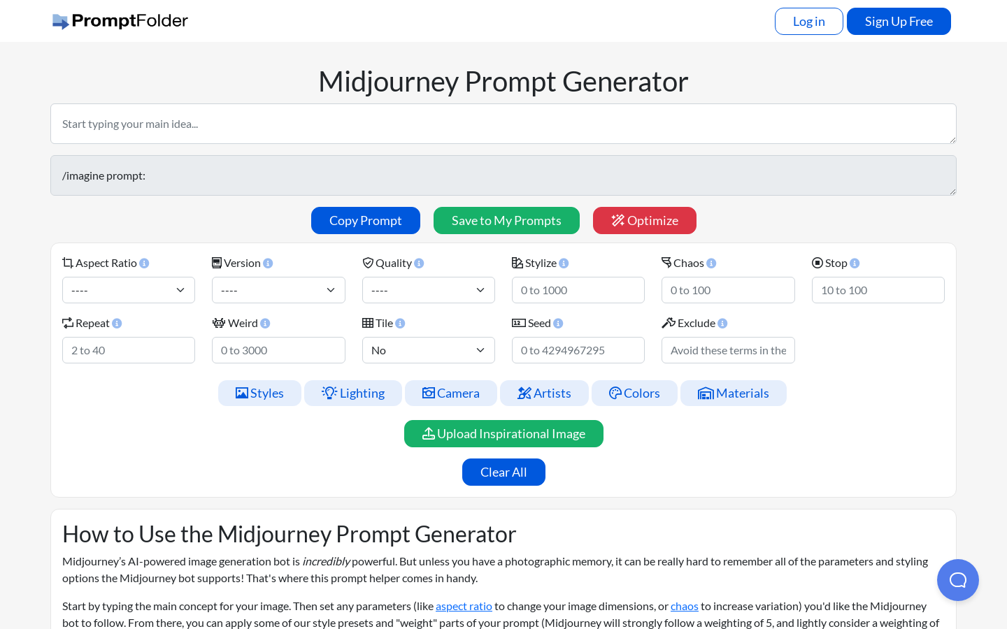 Midjourney Prompt Generator preview