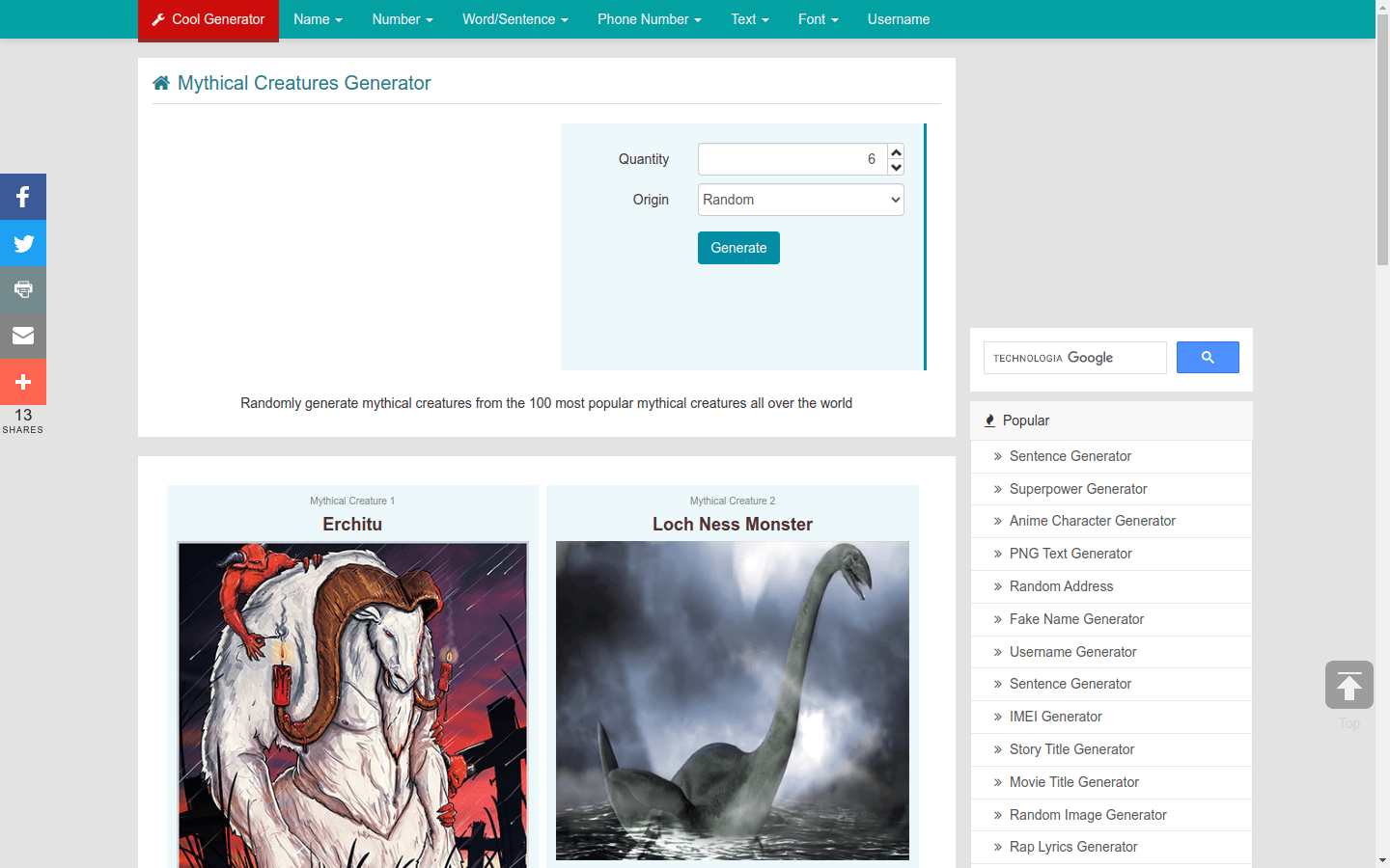 Mythical Creatures Generator preview