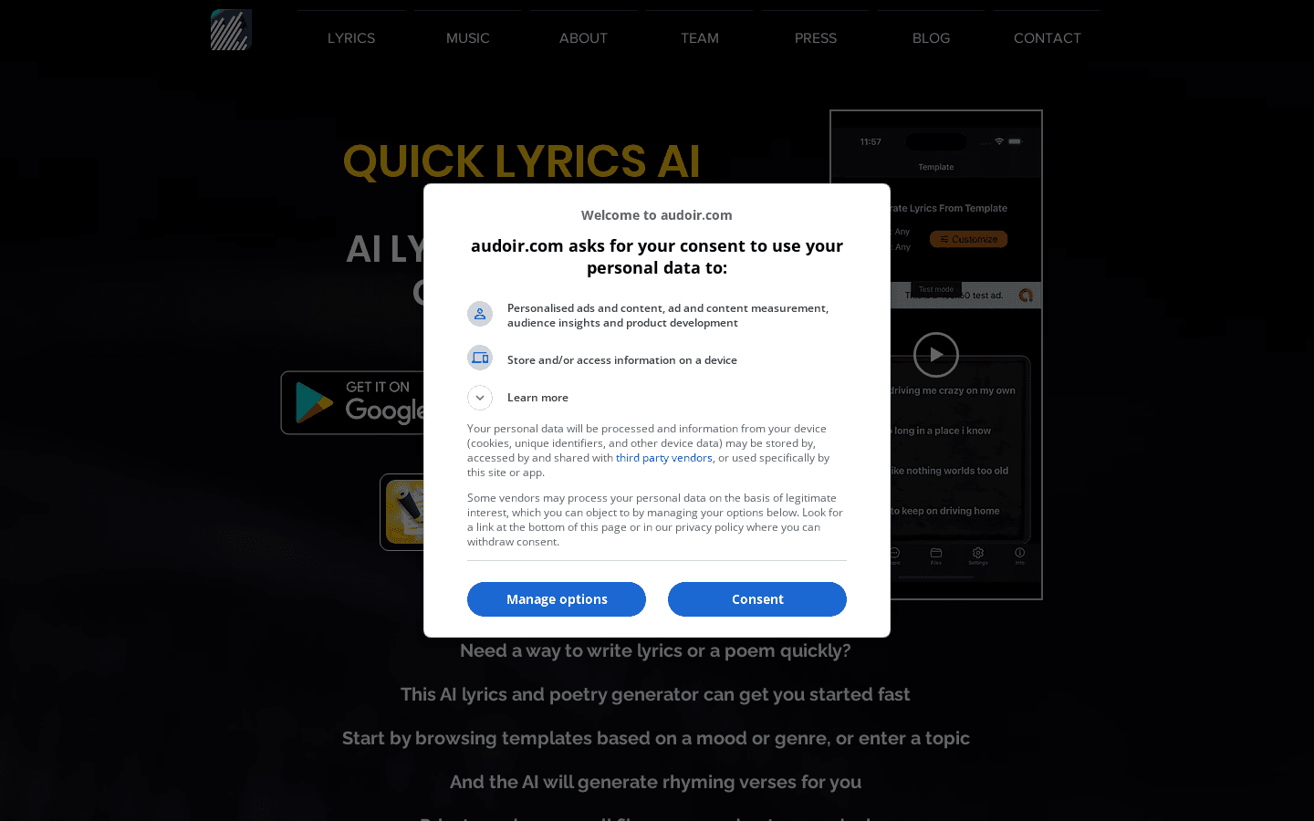Quick Lyrics AI preview