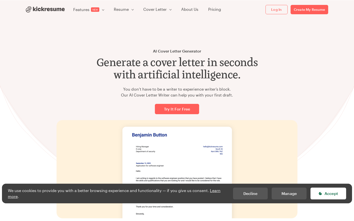 AI Cover Letter Writer by Kickresume preview