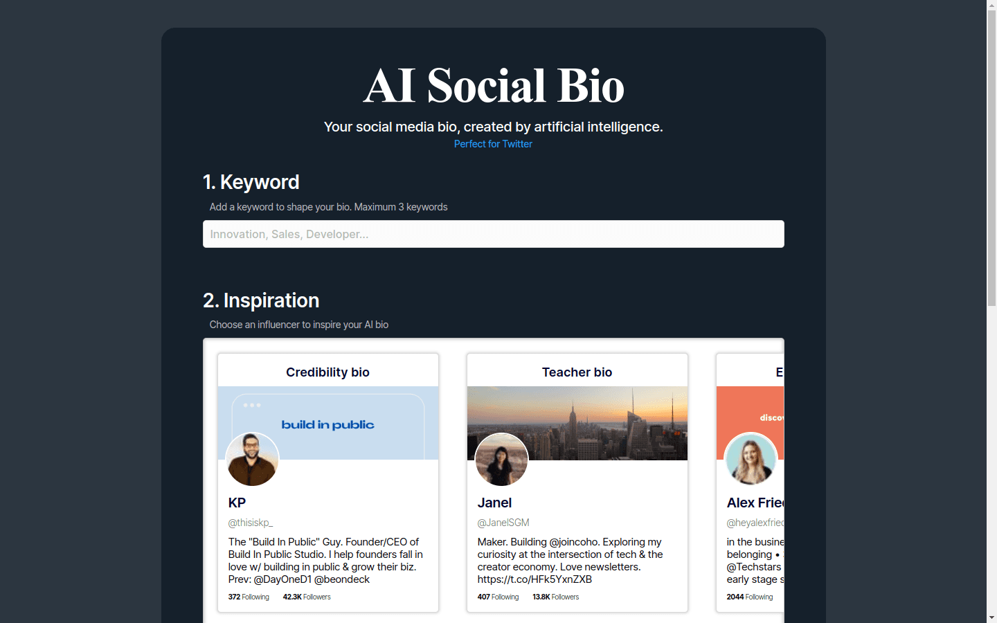 AI Social Bio preview