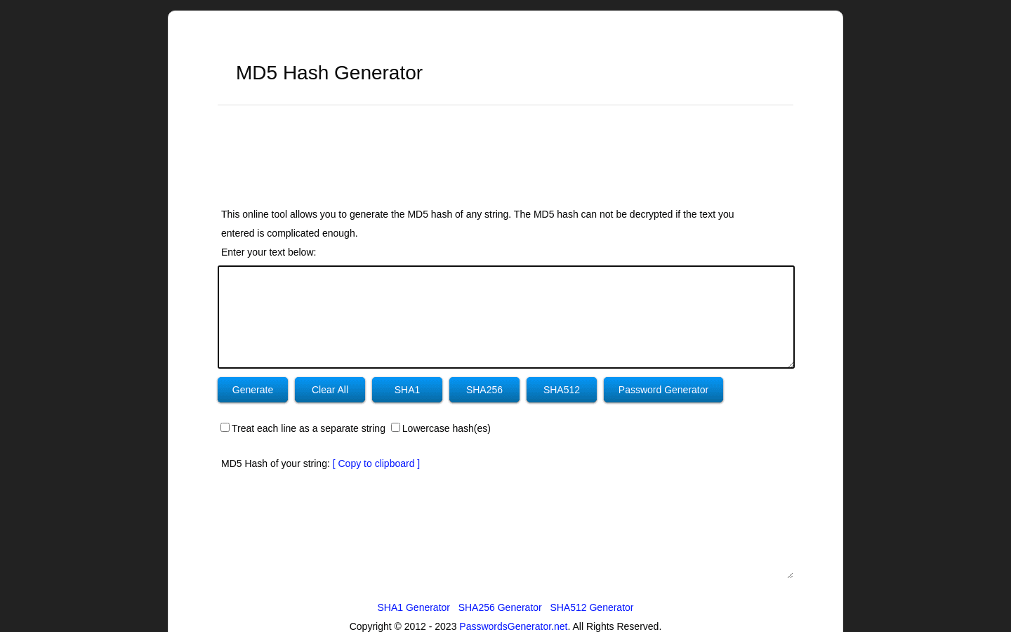 MD5 Hash Generator preview