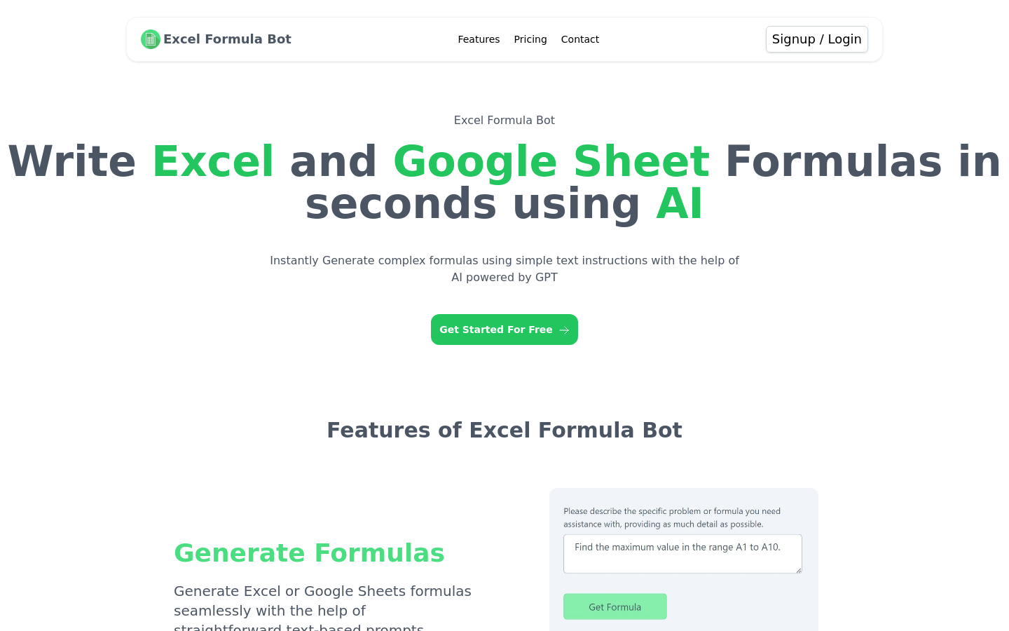 Excel Formula Bot preview