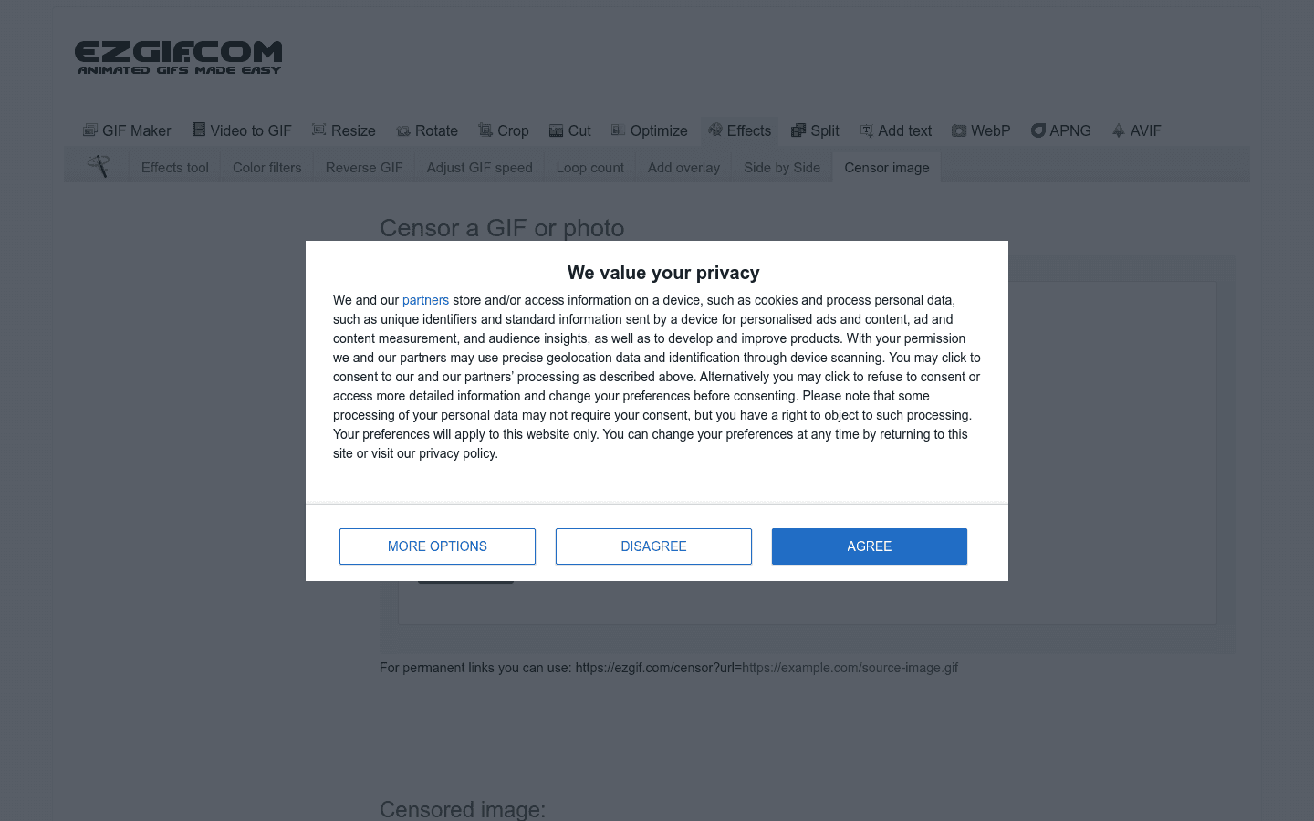 Censor a GIF or photo preview